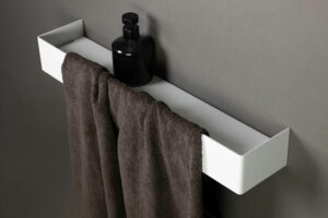 White Bathroom Shelf with Towel Bar - IMO