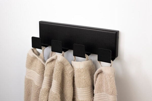 Black wall-mounted coat hook with 4 hooks, minimalist metal design – IMOdesign