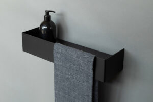 Black Bathroom Shelf with Towel Bar - IMO