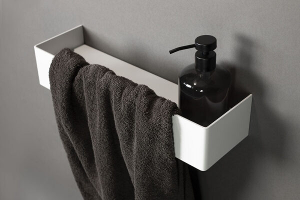 White bathroom shelf with towel hanger IMO