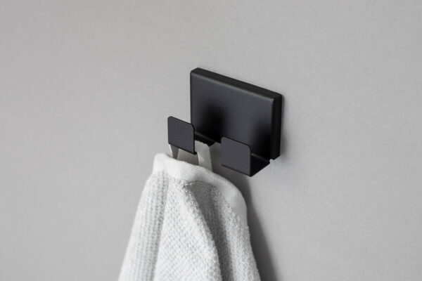 Black wall-mounted coat hook with 2 hooks, minimalist metal design – IMOdesign