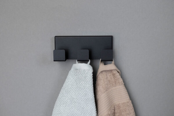 Black wall-mounted coat hook with 3 hooks, minimalist metal design – IMOdesign