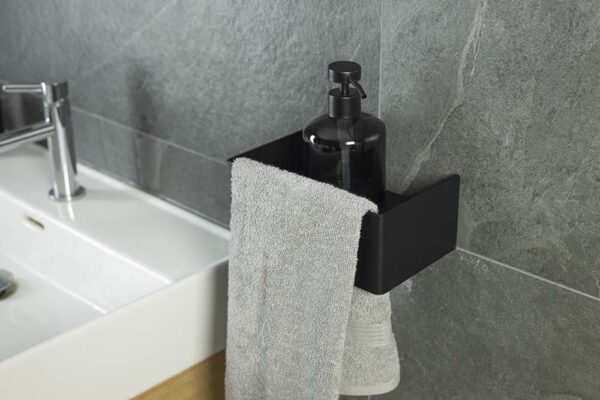 Bathroom shelf with hanger – wall-mounted storage by IMOdesign